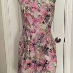 Kay Unger Vintage Floral Cutouts Open back Shift Sheath Multicolor Bodice Pencil Abstract Marble Pencil Bodice work party Dress Knee Length Sleeveless Women's Size 12 Photo 0