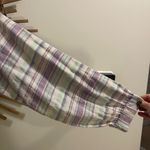 easel  Long Sleeve Linen Blend Purple White Button Up Tunic Dress Boho Beach Photo 6