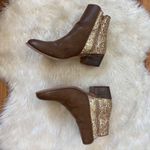 Brown and Glitter Gold Faux Leather Ankle Boots Size 7 Photo 2