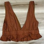 Molly green  Brown Linen Blend Tank Top Crop Ruffle Women’s Small Photo 3
