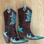 Para Raio Western Barn Hard To Find Brown,Teal Snake Skin Cowboy Boots, Size 7 Brown Photo 0