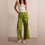 Free People NWOT We The Free Summer Bloom Embroidered Jeans grasshopper combo 25 Photo 5