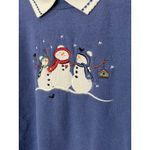 Top Stitch By Morning Sun Embroidered Snowman Crewneck Collared Sweatshirt XL Blue Photo 1