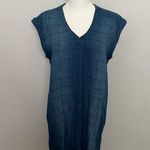 Cloth & Stone  Shirt Dress Sheath Pockets Cuffed Sleeves Quilted Raw Hem Blue Photo 0