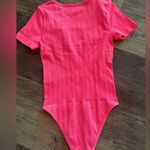 NEW OQQ Women’s Bodysuit Sexy Ribbed Square Neck Short Sleeve Small Pink Photo 2