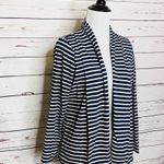 L.L.Bean Navy Blue & White Striped Long Sleeve Cardigan Sweater Medium Petite Photo 2