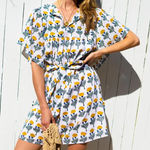 EMERSON FRY Basalie Mini Dress, Big Marigolds White Organic, XS Photo 0