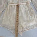 Cream Gauze Bell Sleeve Belted Romper Shorts Size Small Flare Festival Boho Photo 9