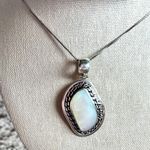 Artisan  950 Sterling Silver Mother of Pearl Asymmetrical Pendant Necklace Photo 8