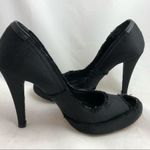 Pedro Garcia Black Silk Satin Peep Toe High Heels Size 7 Photo 0