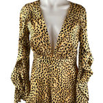 Majorelle  Devon Cheetah Leopard V-neck Long-sleeve Ruffle Jumpsuit Romper Size S Photo 0