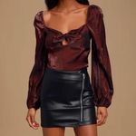 Lulus Chic Perspective Wine Red Satin Tie-Front Puff Sleeve Top Photo 1