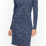 Talbots  Blue Cheetah Print Long Sleeve Knee Length Dress Women's size Large Photo 0