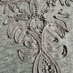 Talbots Gray Embroidered V Neck Top Ribbon Bead Detail Size Large Boho Photo 4