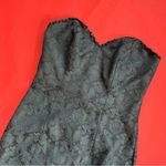 Vintage 90s Solid Black Satin Floral Strapless Sequin Union Made Dress Size 8 Photo 1