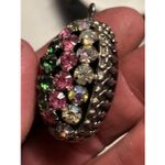 Vintage AB Rhinestone Jet Glass Domed Pendant 1950s Czech/West Germany Style Black Photo 12