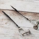 Vintage Screw On Earrings Fancy Long Ornate Dark Gray Photo 3