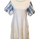 LOVERICHE‎ Small White EMBROIDERED PUFF SLEEVE LINEN SHIRT TUNIC BOHO DRESS Photo 0