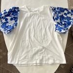 Hyacinth House x Tuckernuck Blue Floral Mollie Short Sleeve Blouse Cotton XL White Photo 3