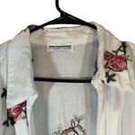 Mishca White Floral Long Sleeve Linen Opened Front Tie Knot Blouse Women Size L Photo 5