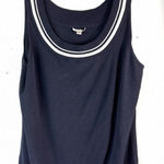 Conrad C 2X Preppy Knit Ribbed Trim Darkest Navy White Tank Top Blue Photo 0