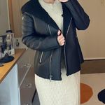 Mauritius Alexia Faux leather shearling biker jacket with zipper detail hood S Photo 10