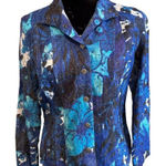Chico's  0 Size US Small 4 Blue Floral Snap Button Front Long Sleeve Jacket‎ Art Photo 0