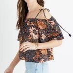 Madewell  Silk Cold Shoulder Tie Tassel Straps Sea Floral Crop Top size Large Photo 0