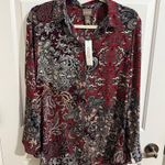 Chico's NEW Womens Baroque Paisley Flutter Tunic Blouse Red Wine size 1, M/8 Photo 0