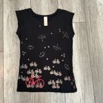 Black Bamboo Bike Umbrella Print Black Sleeveless Top Casual Comfy T Photo 1