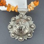 Trigg Leather Western Orange Stone Beaded Concho Necklace & Earrings Set Photo 1