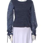 See By Chloe  Eyelet Sleeve Top Indigo Blue Womens  XS Sz2 Sweater Knit Tie Cuffs Photo 2
