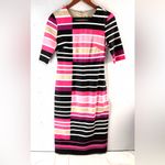 Eliza J  6 Contemporary Fitted Striped Knee Length Dress in Pink n Black Photo 8