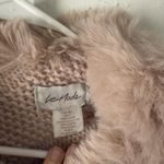 Le Moda Sweater Poncho Womens One Size Pink Cable Knit Faux Fur Trim Cowl Cozy Photo 3