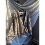 Vintage 1990s Argyle Chunky Knit Oversized Cream Cardigan Sweater XL Academia Brown Photo 3
