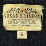 Vintage Floral hand Embroidered Knit Sweater Navy‎ V Photo 8