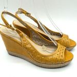 Franco Sarto  Womens Wedge Sandals Leather Laser Cut Slingback Yellow Size 8 Photo 0