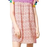 THML  Jacquard Dress Tassel Sleeve Colorblock Printed Knit Boho Multicolor Small Photo 0