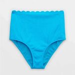 Aerie  Waffle Scalloped High Waisted Bikini Bottom Blue Size XS NWT Photo 0
