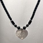 New Hand Crafted Heart Shaped Milky Quartz Stone And Hematite Bead Necklace Black Photo 2