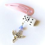 Handmade angel/cherub & Czech glass flower & dice Kawaii y2k unique dangle pink hair clip⭐️👼💕 Photo 1