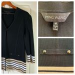 Ming Wang  Black Knit Jacket Medium 3/4 Sleeve Striped‎ Hem Metal Buttons Classic Photo 12