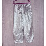 ZARA  Shiny Metallic Silver Parachute Mid Rise Pants Trousers futuristic foil med Photo 6