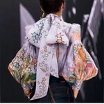 Zimmermann NWOT  Concert Tie Neck Concert Lilac Collage Blouse Size XS/ AU 0 RARE Photo 5