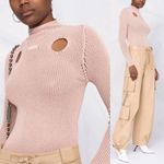 Off-White Holy Cutout Ribbed Long Sleeve Mock Neck Sweater In Nude Photo 3
