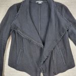 Vince  Textured Knit Moto Jacket S Zip Fringe Trim Collar Black Photo 4