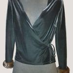 Chetta B Black Velvet Blouse Jacket Top NYC Real Mink Fur Cuff Crossover Photo 0