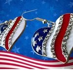 New Patriotic Heart Earrings Rhinestones Dangle Patriotic July 4 Veteran… Red Photo 4