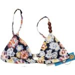 Tanya Taylor NWT  Tia Bikini Top Floral Dahlia Beaded Straps Swim L Blue Red Photo 1