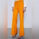 ZARA NWT  Pants Women's Size XS Mid Rise Flared Flat Front Orange Yellow Trousers Photo 1